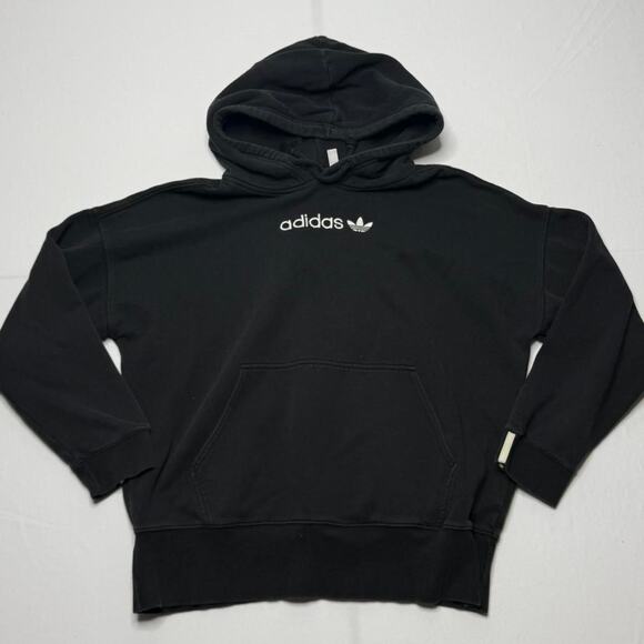 Adidas Trefoil Logo Hoodie M Black Cotton Blend Pullover Sweatshirt - Picture 1 of 5